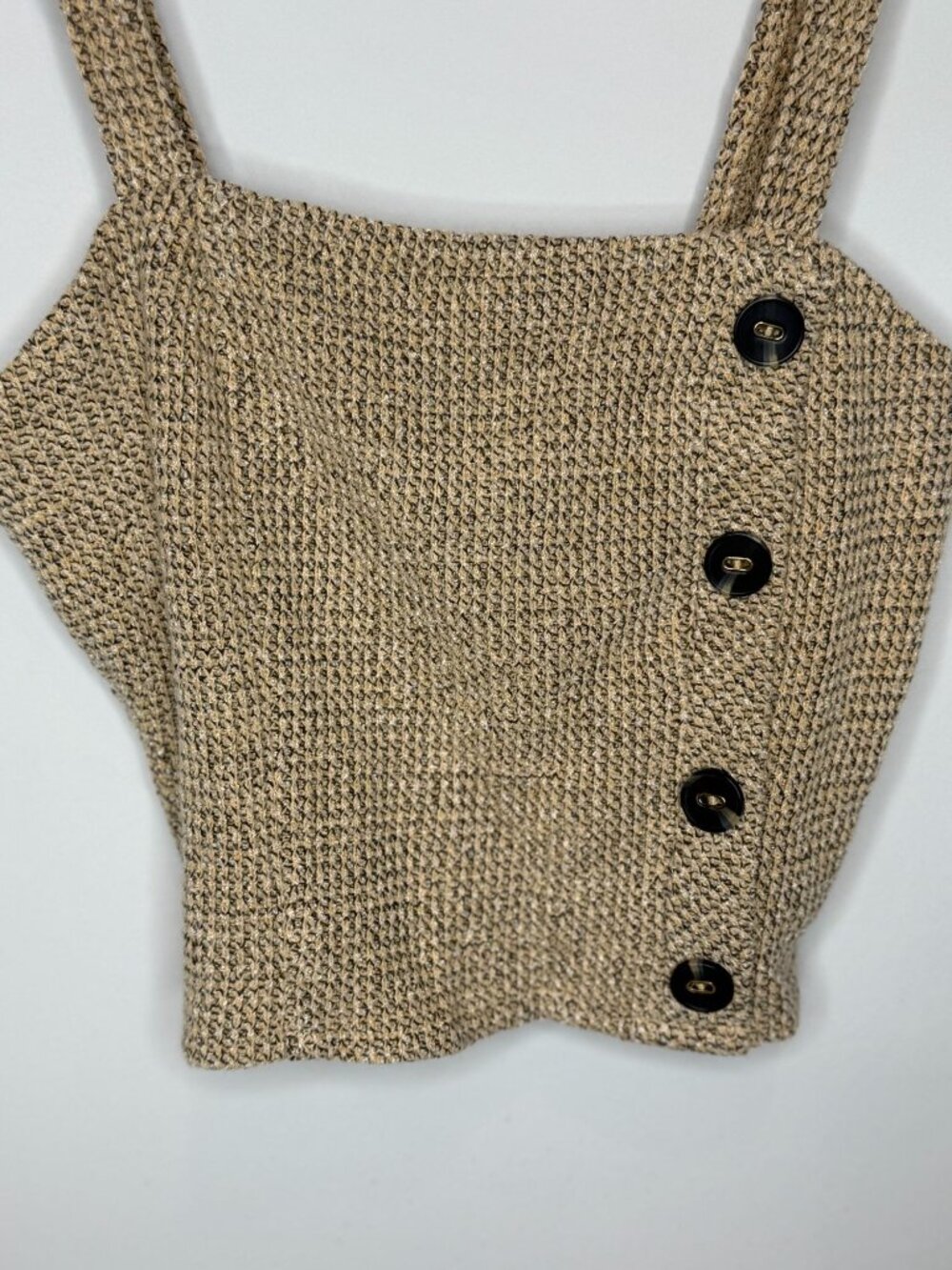 Lucy Paris Crop Tank Top Women's Small Tan Knit Button Front Square Neck - Picture 9 of 10